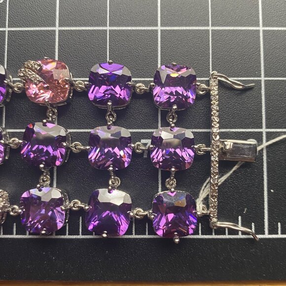 Park Lane Baby Pink Lavender Bracelet 7" Wide 3 Row Silver Tone NWB Bridal Prom - Picture 14 of 15